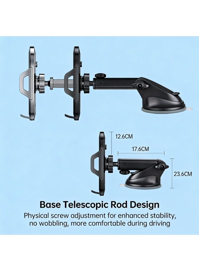 Carbon Fiber Car Phone Holder - Long Arm Suction Cup Mount - 360° Rotation, Telescopic Arm, Universal Compatibility - Black - Image 2