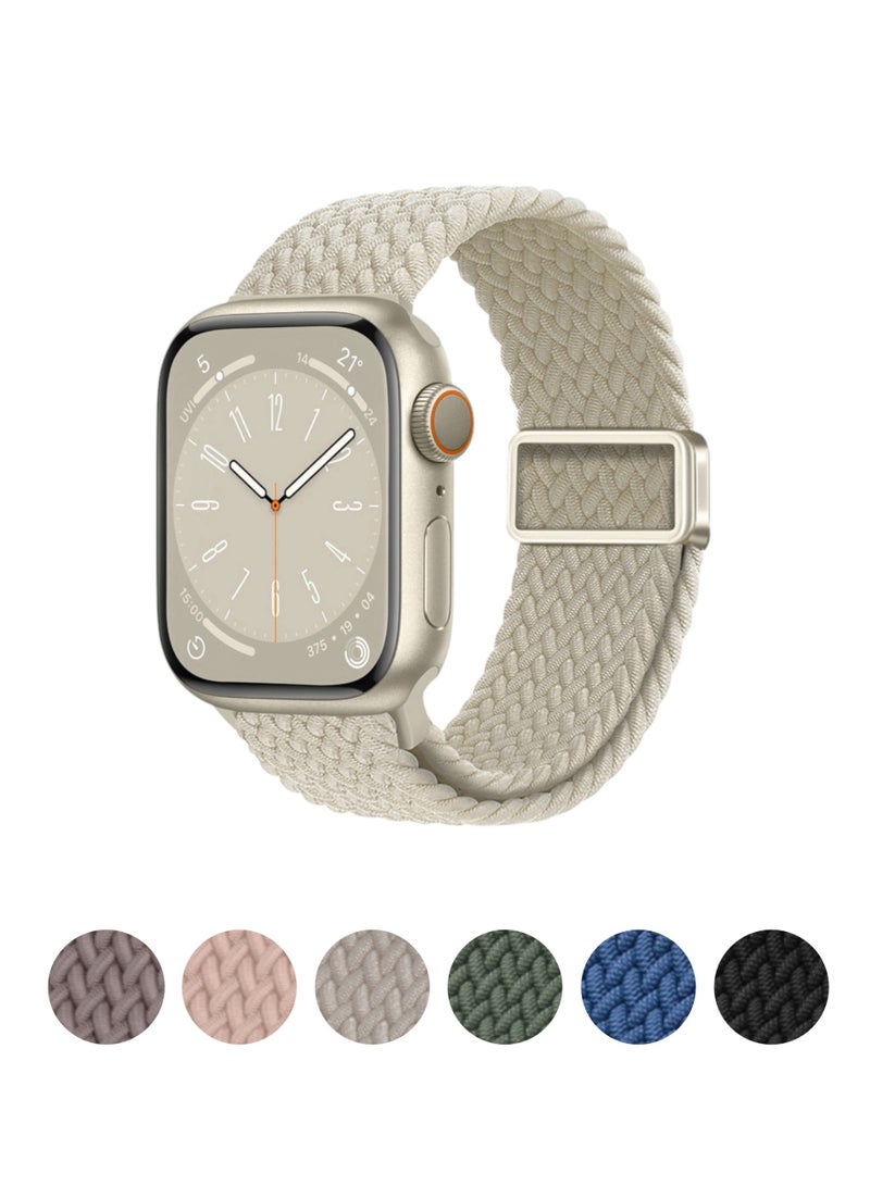أركس سوار ساعة آبل نايلون مضفّر مرن بمشبك مغناطيسي – متوافق مع مقاسات 44/45/46/49 مم لسلاسل Apple Watch 3–11/SE/Ultra – ستارلايت - Image 1
