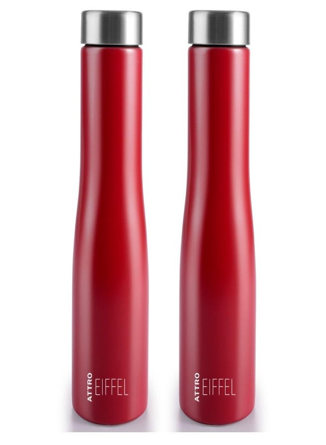 ATTRO Eiffel 1000ml Stainless Steel Single Wall Water Bottle Sleek & Stylish BPA-Free Leak-Proof Ideal for School, Office & Outdoor - Set of 2 Red - Image 1