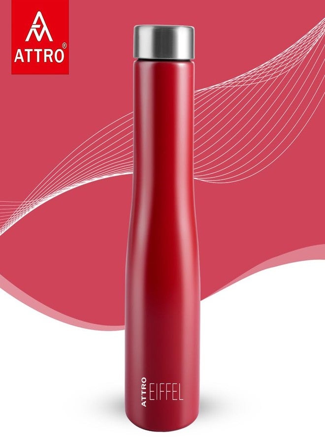 ATTRO Eiffel 1000ml Stainless Steel Single Wall Water Bottle Sleek & Stylish BPA-Free Leak-Proof Ideal for School, Office & Outdoor - Set of 2 Red - Image 4