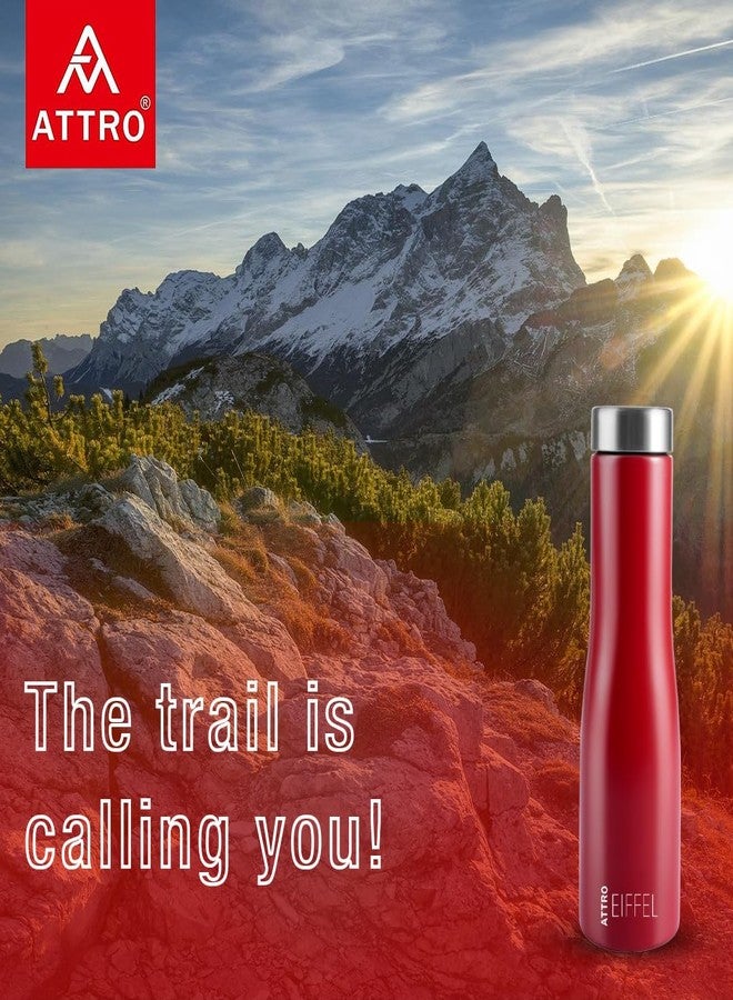 ATTRO Eiffel 1000ml Stainless Steel Single Wall Water Bottle Sleek & Stylish BPA-Free Leak-Proof Ideal for School, Office & Outdoor - Set of 2 Red - Image 3