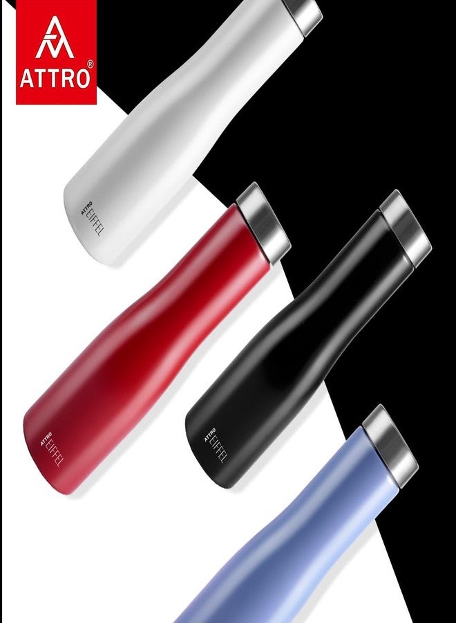 ATTRO Eiffel 1000ml Stainless Steel Single Wall Water Bottle Sleek & Stylish BPA-Free Leak-Proof Ideal for School, Office & Outdoor - Set of 2 Red - Image 2