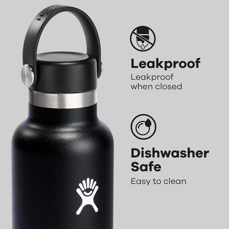 Hydro Flask زجاجة ماء - فولاذ مقاوم للصدأ معزول - غير قابلة للتسرب، محكمة الإغلاق بسعة 21 أونصة باللون الأسود - Image 2