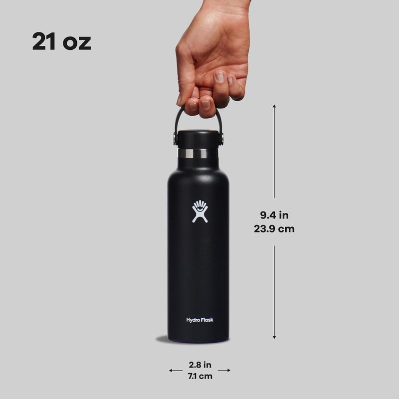 Hydro Flask زجاجة ماء - فولاذ مقاوم للصدأ معزول - غير قابلة للتسرب، محكمة الإغلاق بسعة 21 أونصة باللون الأسود - Image 5