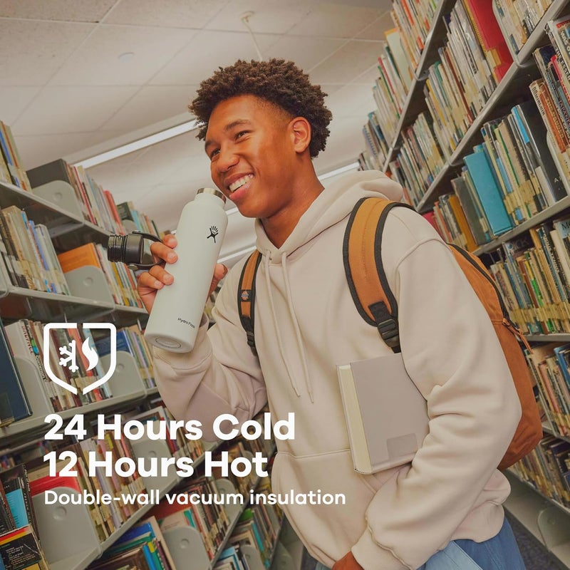 Hydro Flask زجاجة ماء - فولاذ مقاوم للصدأ معزول - غير قابلة للتسرب، محكمة الإغلاق بسعة 21 أونصة باللون الأسود - Image 3