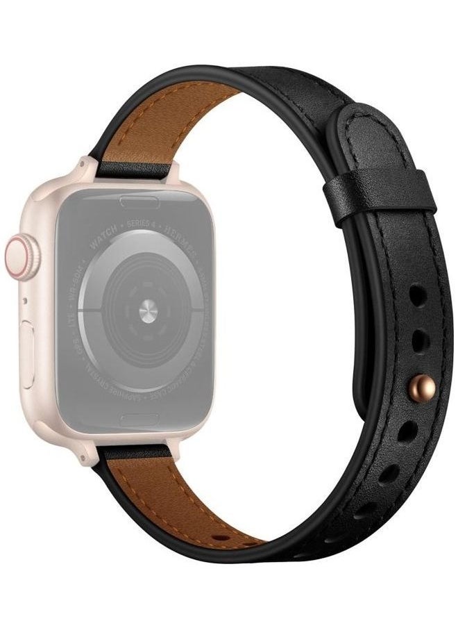 PROMASS 14mm Couple Style Leather Replacement Strap Watchband For Apple Watch Series 7/6/SE/5/4/3/2/1 41/40/38mm Black 