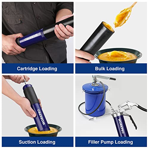 WORKPRO Grease Gun Kit, 6000PSI Heavy Duty Grease Gun with 18inch Flexible Hose, 2 Fixed Tubes and 3 Nozzles, 14oz Load - Image 5