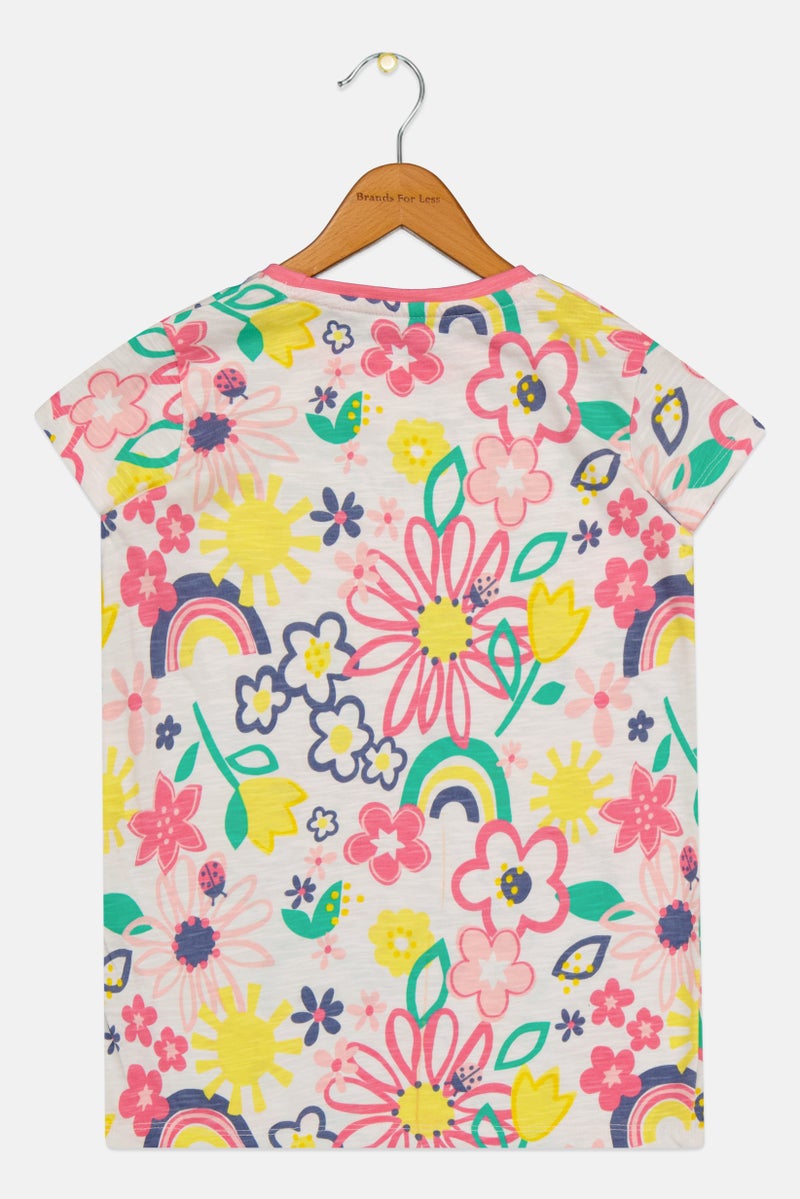 Hamleys Kids Girl Round Neck Short Sleeve Floral Print Top, Multicolor - Image 2
