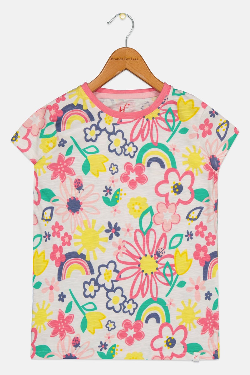 Hamleys Kids Girl Round Neck Short Sleeve Floral Print Top, Multicolor - Image 3