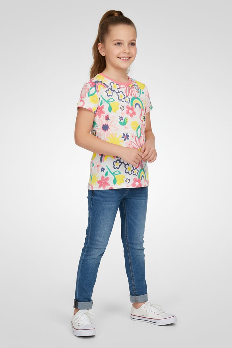 Hamleys Kids Girl Round Neck Short Sleeve Floral Print Top, Multicolor - Image 1