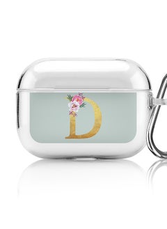 Classic Clear printed Case for Apple Airpods Pro Soft TPU Gel Thin Transparent Flexible Cover - Custom Monogram Initial Letter Floral Pattern Alphabet - D ( Light Green )