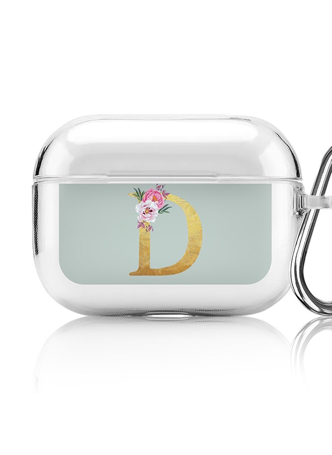 Stylizedd - Classic Clear printed Case for Apple Airpods Pro Soft TPU Gel Thin Transparent Flexible Cover - Custom Monogram Initial Letter Floral Pattern Alphabet - D ( Light Green ) - Image 1