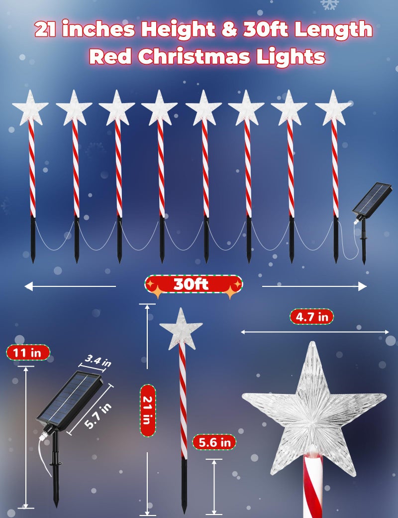 ZIVASA Solar Christmas Lights Outdoor 8 Pack, 2200mAh Solar Xmas Decorations Star Light, 8 Lighting Modes IP65 Waterproof Christmas Pathway Lights Outside for Garden, Yard, Street, Park, Holiday (RED) - Image 3