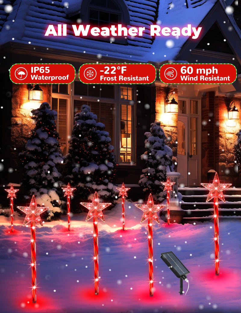 ZIVASA Solar Christmas Lights Outdoor 8 Pack, 2200mAh Solar Xmas Decorations Star Light, 8 Lighting Modes IP65 Waterproof Christmas Pathway Lights Outside for Garden, Yard, Street, Park, Holiday (RED) - Image 5