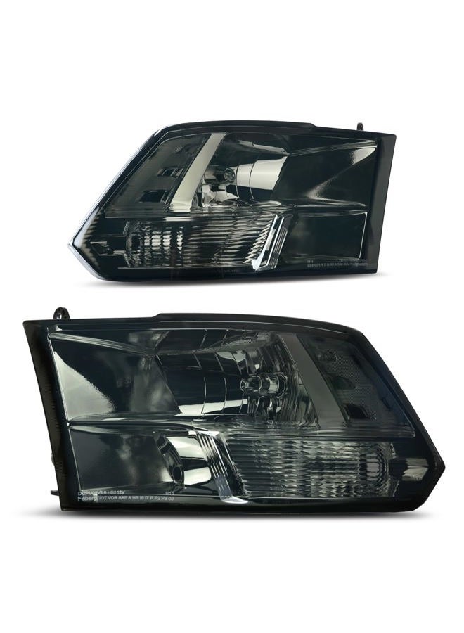DWVO Headlight Assembly Compatible with 2009-2018 Dodge Ram 1500 2500 3500/2019-2022 Ram 1500 Classic Pickup Quad Headlamp Replacement Black Housing Amber Reflector (Only for Quad Models) - Image 1