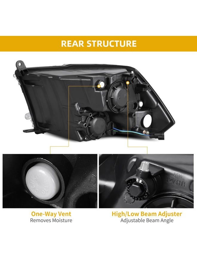 DWVO Headlight Assembly Compatible with 2009-2018 Dodge Ram 1500 2500 3500/2019-2022 Ram 1500 Classic Pickup Quad Headlamp Replacement Black Housing Amber Reflector (Only for Quad Models) - Image 4