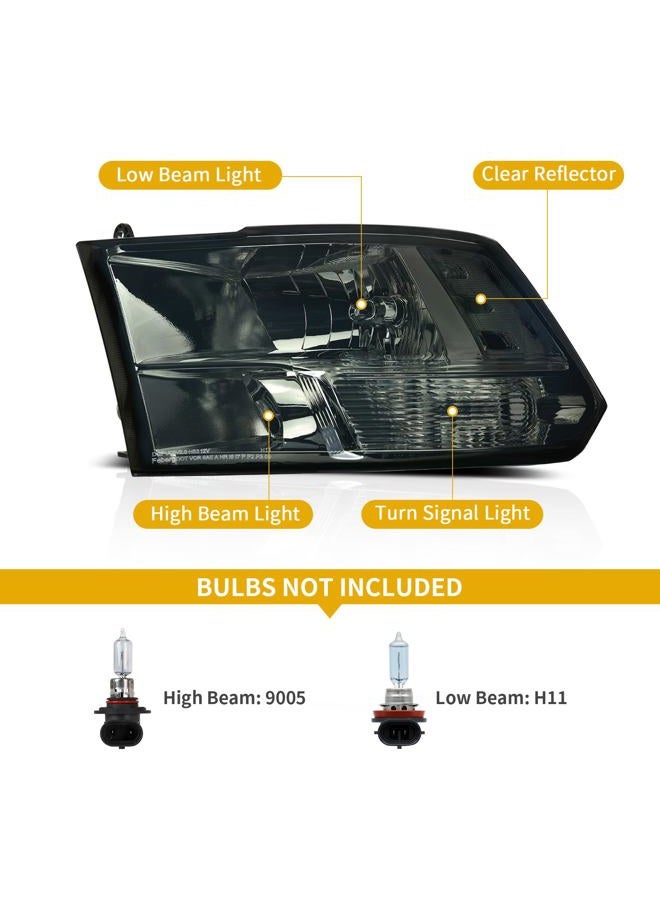 DWVO Headlight Assembly Compatible with 2009-2018 Dodge Ram 1500 2500 3500/2019-2022 Ram 1500 Classic Pickup Quad Headlamp Replacement Black Housing Amber Reflector (Only for Quad Models) - Image 2