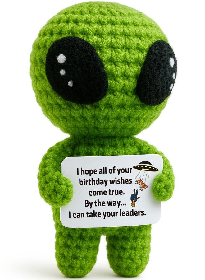 MAMAGIFTREE Funny Birthday Gift for Women Men, Hilarious Gag Gift for Coworker, Friend, Boss, Adult, Bday Crochet Alien Plush with a Sarcastic Message, Unique White Elephant Idea for Office Birthday Party Favor - Image 1