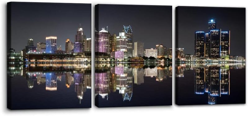 Pacimo 3-Piece Detroit Cityscape Canvas Art - Image 1