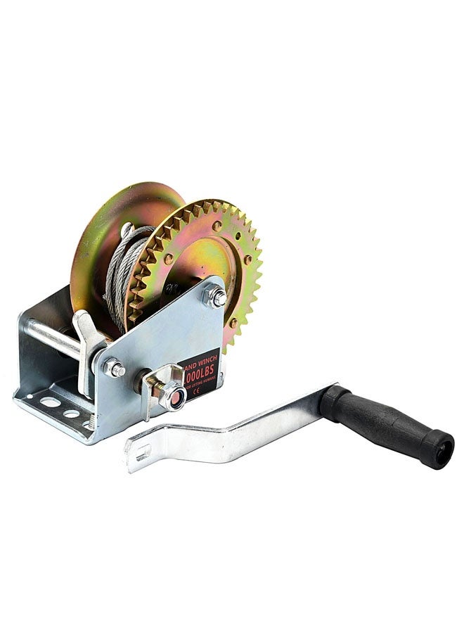 LAWAZIM Hand Winch - 2000lbs Silver - Manual Crank Winch with Cable and Hook, Self-Locking Gear System, Anti-Slip Handle, and Pre-Drilled Mounting Base for Lifting, Towing, Boat, Trailer Use - Image 2