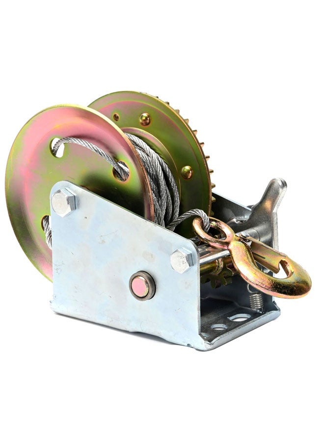 LAWAZIM Hand Winch - 2000lbs Silver - Manual Crank Winch with Cable and Hook, Self-Locking Gear System, Anti-Slip Handle, and Pre-Drilled Mounting Base for Lifting, Towing, Boat, Trailer Use - Image 4