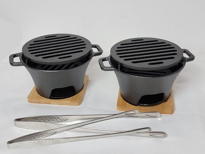 CAST IRON SMORES GRILL MINI HIBACHI GRILL MINI PORTABLE HIBACHI STOVE SET OF 2