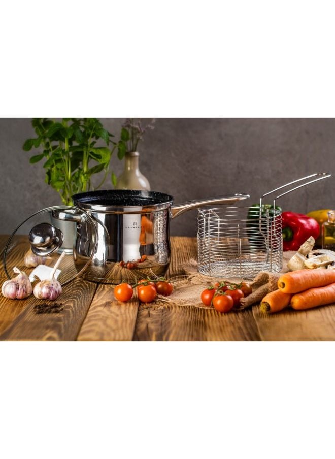 EDENBERG - EDENBERG Saucepan with Basket 3.8L | Stainless Steel Saucepan with lid + Basket |Food Heats up Quickly and Material Preserves Heat Long | Frying Basket |Suitable For all Types of Cookers & Inductive - Image 1