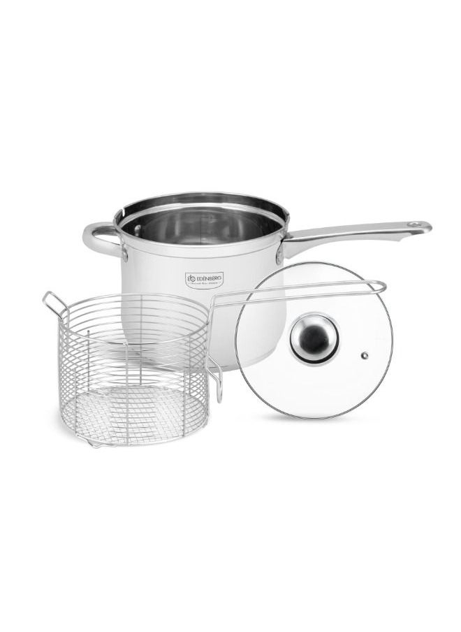 EDENBERG - EDENBERG Saucepan with Basket 3.8L | Stainless Steel Saucepan with lid + Basket |Food Heats up Quickly and Material Preserves Heat Long | Frying Basket |Suitable For all Types of Cookers & Inductive - Image 1