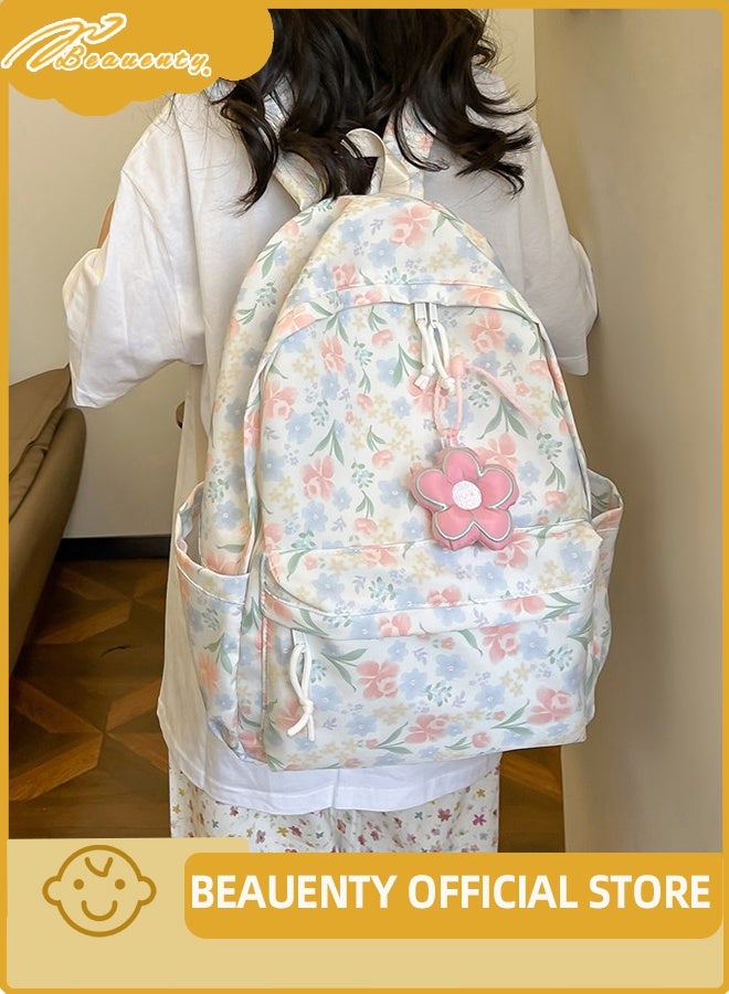 Beauenty Cute Floral School Bag for Girls,Flower Printed Backpack with Adjustable Straps,Back Bag for School - Image 5