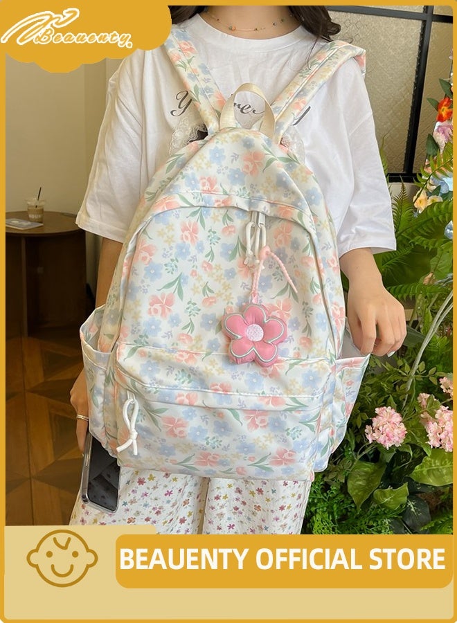 Beauenty Cute Floral School Bag for Girls,Flower Printed Backpack with Adjustable Straps,Back Bag for School - Image 3