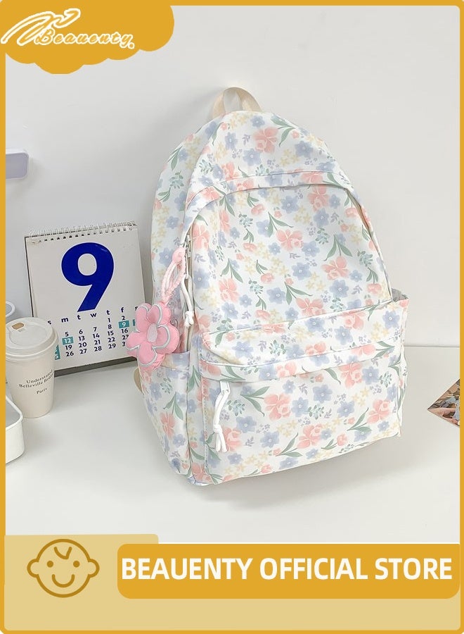 Beauenty Cute Floral School Bag for Girls,Flower Printed Backpack with Adjustable Straps,Back Bag for School - Image 1