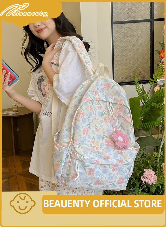 Beauenty Cute Floral School Bag for Girls,Flower Printed Backpack with Adjustable Straps,Back Bag for School - Image 2