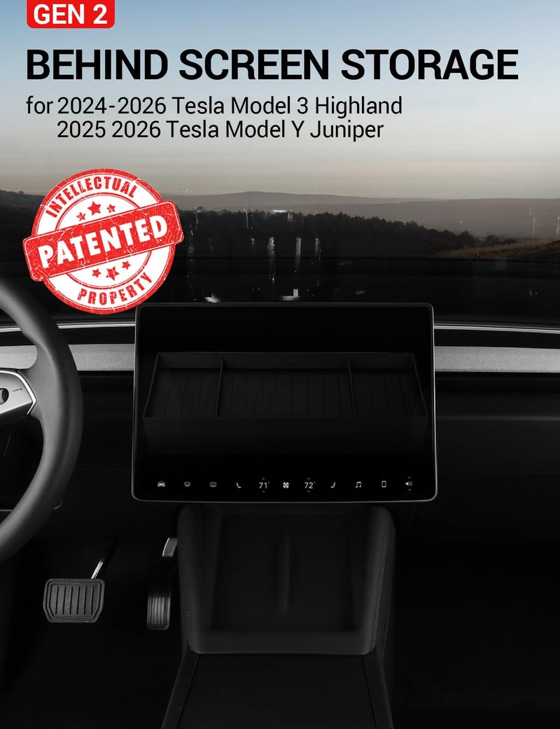BASENOR 2026 Tesla Model Y/3 Dashboards Behind Screen Storage, Center Console Hidden Organizer, Tissue Sunglasses Holder for 2025 2026 Model Y Juniper 2024-2026 Model 3 Highland - Image 3