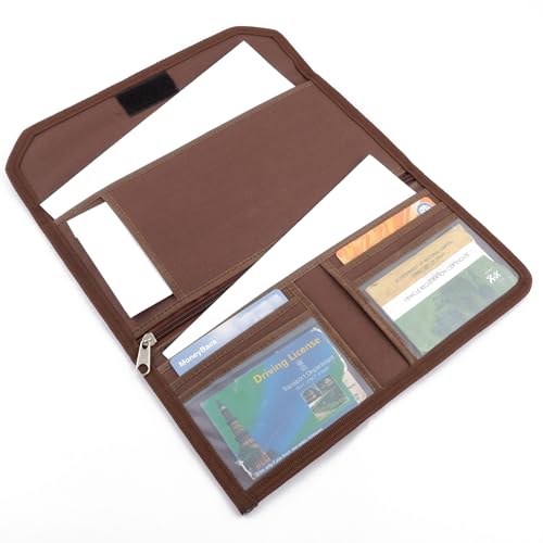 Asraw Car Documents Holder Organizer | Vehicle Documents Paper Storage Wallet for Driving Licence, RC Book, PUC, Insurance for Cars, Two Wheeler, Auto and Truck (Brown) - Image 1