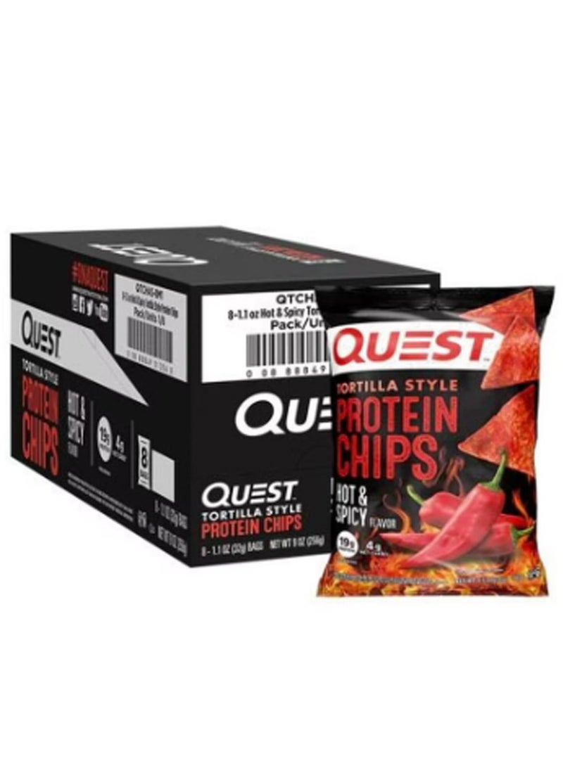 كويست رقائق بروتين على شكل تورتيلا من كويست نيوتريشن، 32 جرام، حارة وتوابل، عبوة من 8 قطع - Image 1