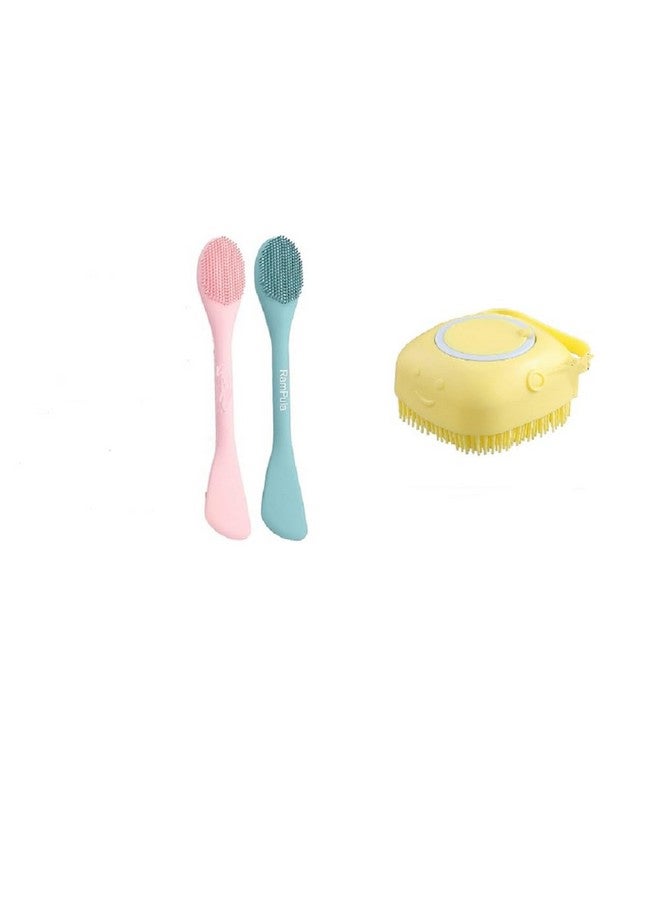 Mummamia مجموعة فرش سيليكون موماميا للجسم - فرشاة تنظيف الوجه اللطيفة وملعقة فرك الجسم مع موزع صابون للاستحمام، عبوة 2 فرش سيليكون للتقشير وتنظيف المسام، لوفة استحمام للأطفال والنساء والرجال - Image 1