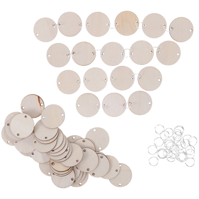 80pcs Circle Tags: Birthday Board Tags with Holes 30mm Unfinished Round Slices Pieces with Metal Hook Connectors for DIY Crafts - Image 4