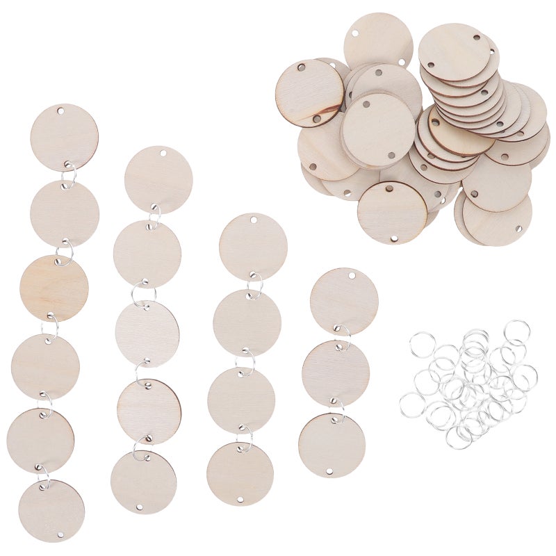 80pcs Circle Tags: Birthday Board Tags with Holes 30mm Unfinished Round Slices Pieces with Metal Hook Connectors for DIY Crafts - Image 3