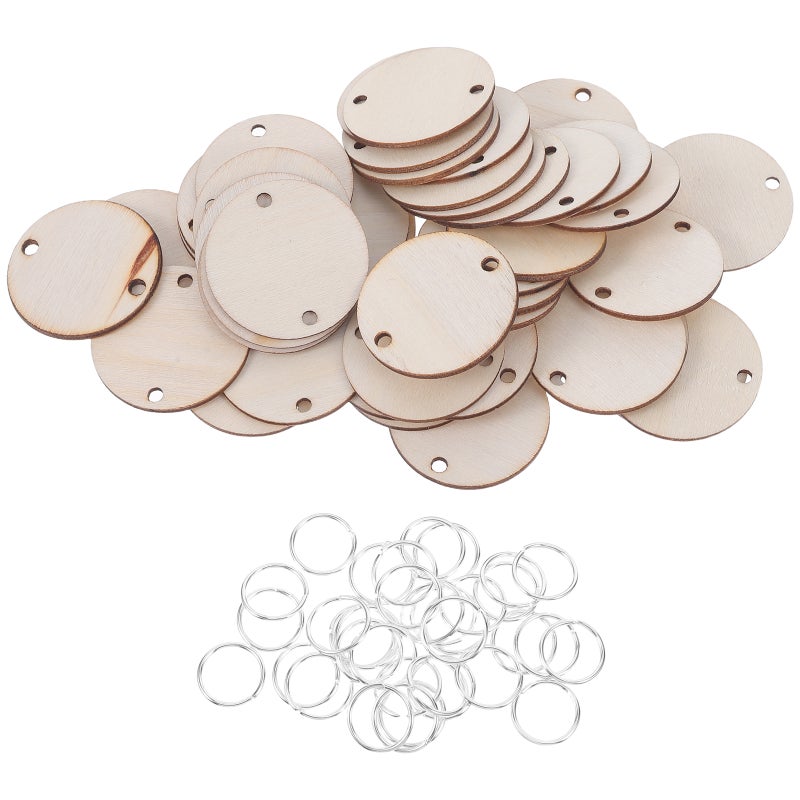 80pcs Circle Tags: Birthday Board Tags with Holes 30mm Unfinished Round Slices Pieces with Metal Hook Connectors for DIY Crafts - Image 1