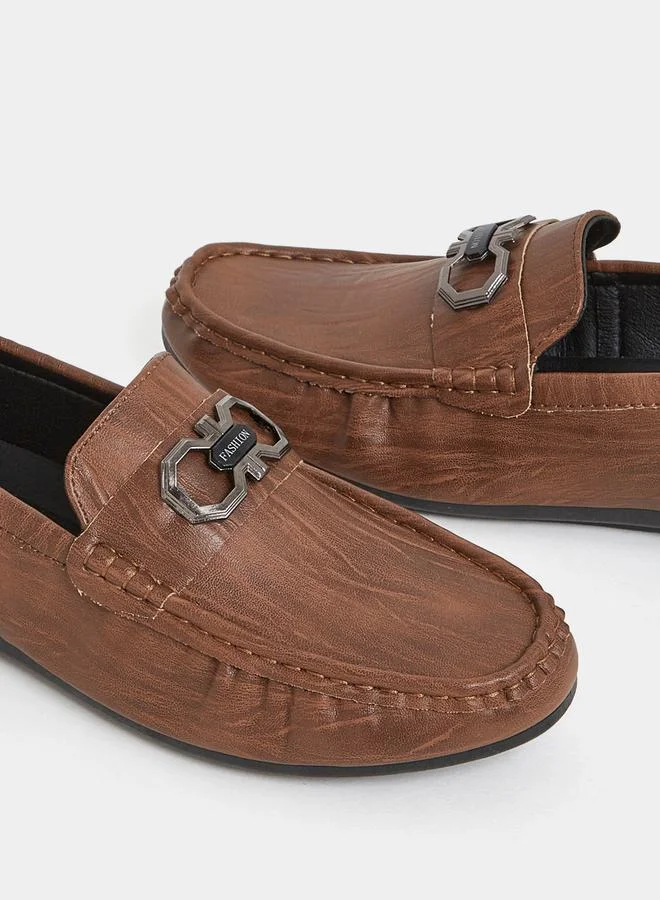 Styli Buckle Faux Leather Slip On Formal Shoes