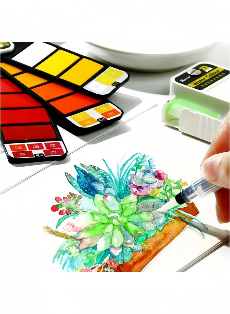42 Colors Watercolor Paint Set Fan-shaped Foldable Paint Set With Brushes Travel Pocket Watercolor Kit For Adults Beginners Artist Field Sketch Outdoor Painting - Image 3