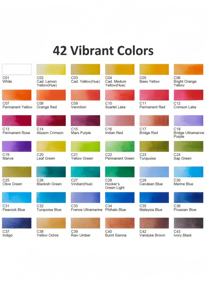 42 Colors Watercolor Paint Set Fan-shaped Foldable Paint Set With Brushes Travel Pocket Watercolor Kit For Adults Beginners Artist Field Sketch Outdoor Painting - Image 4