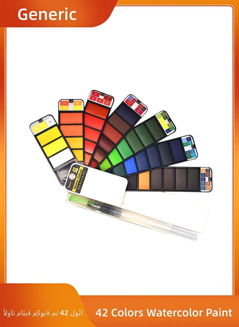 42 Colors Watercolor Paint Set Fan-shaped Foldable Paint Set With Brushes Travel Pocket Watercolor Kit For Adults Beginners Artist Field Sketch Outdoor Painting - Image 1