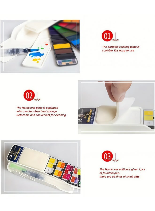 42 Colors Watercolor Paint Set Fan-shaped Foldable Paint Set With Brushes Travel Pocket Watercolor Kit For Adults Beginners Artist Field Sketch Outdoor Painting - Image 2