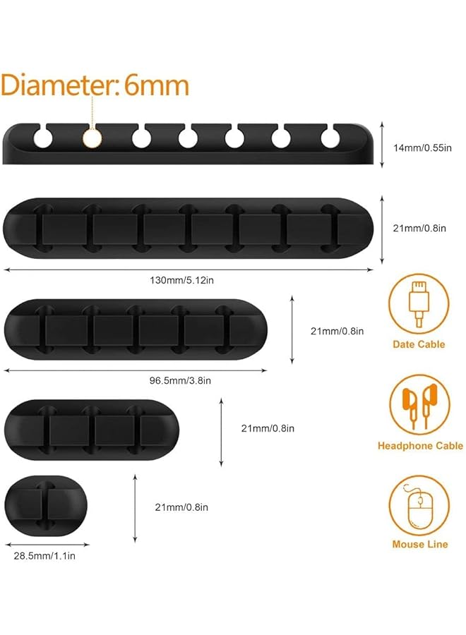 erorex Cable Organizer Clips Cord Holder 5 Packs Self Adhesive Cable Management For Usb Cable Power Cord Wire Car And Desk Home And Office 7 5 3 1 1 Slots Black Cable Holder - Image 3