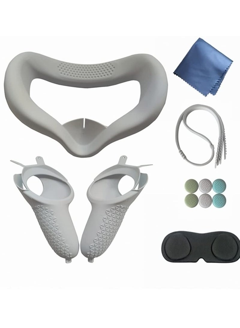 إكسسوارات لأوكولوس كويست 2، غطاء سيليكون للوجه VR + غطاء قبضة جهاز التحكم باللمس + غطاء حماية عدسة مضاد للغبار + غطاء زر الإبهام (رمادي) - Image 1