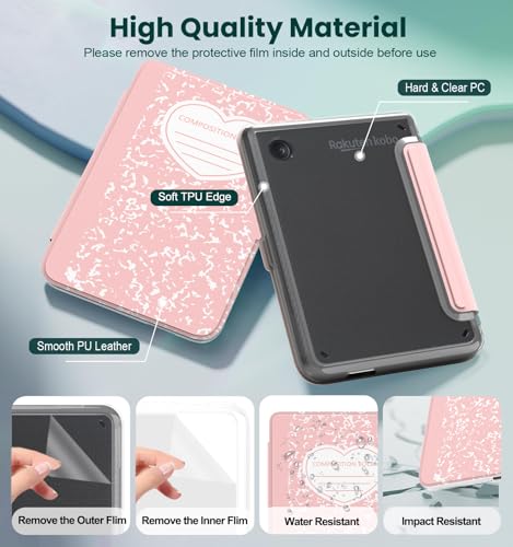 E NET-CASE Detachable Magnetic Case for 6" Kobo Clara Colour (2024) /Clara BW (2024) /2E (2022) eReader, Ultra Clear Back Scratch-Proof Light丨Easy to Detach & Attach丨Auto Sleep/Wake (Love Pink) - Image 4