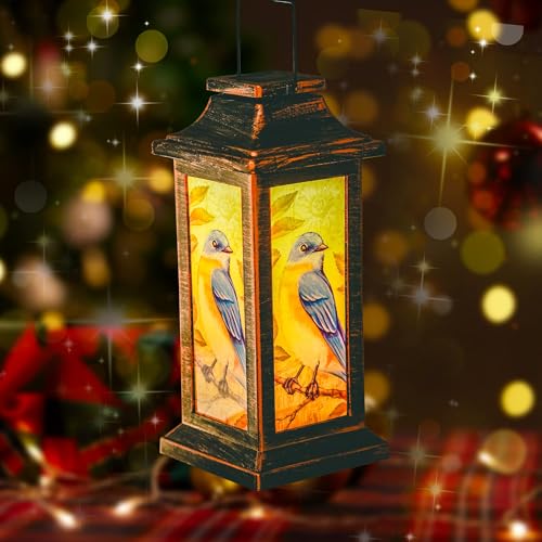 Topadorn Hanging Solar Lantern Waterproof Portable Lamp Outdoor Garden Decorative LED Light, Blue Bird, 10" H - Image 1