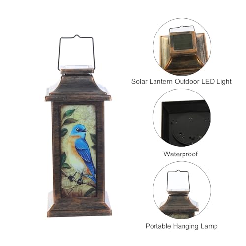 Topadorn Hanging Solar Lantern Waterproof Portable Lamp Outdoor Garden Decorative LED Light, Blue Bird, 10" H - Image 5