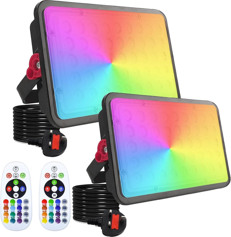 Indmird 2 Pack 100W RGB Flood Light, RGB Color Changing Floodlight, Smart RGB Floodlight with Remote, for Stage Lighting, Birthday Parties, Posters, Discos, KTV, Parties, Clubs, Weddings - Image 1